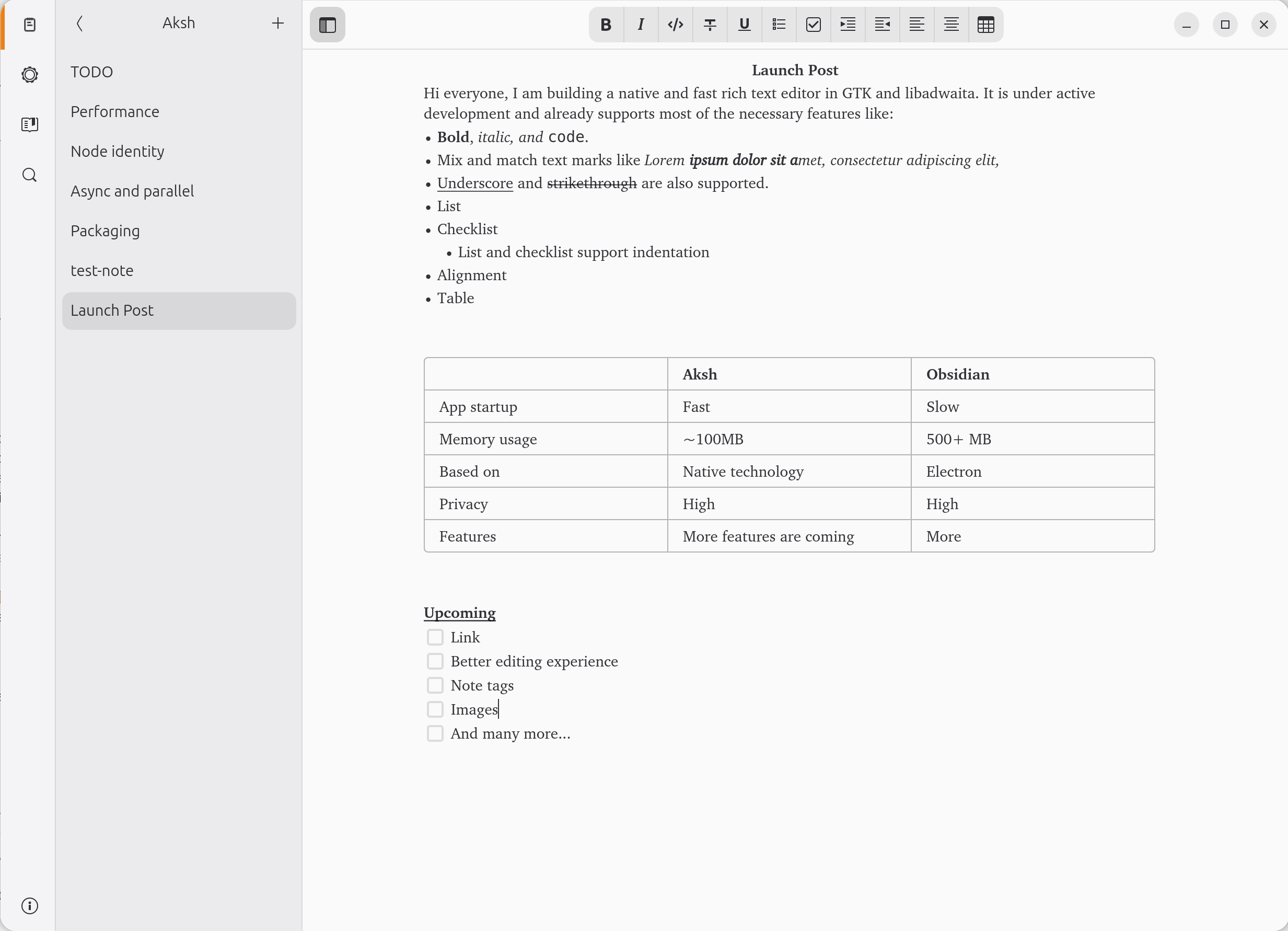 Aksh rich text editor showing formatted document content